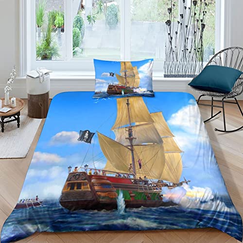 Parure de lit microfibre enfant 135x200抗皱速干海盗船单人被套带拉链 - 6