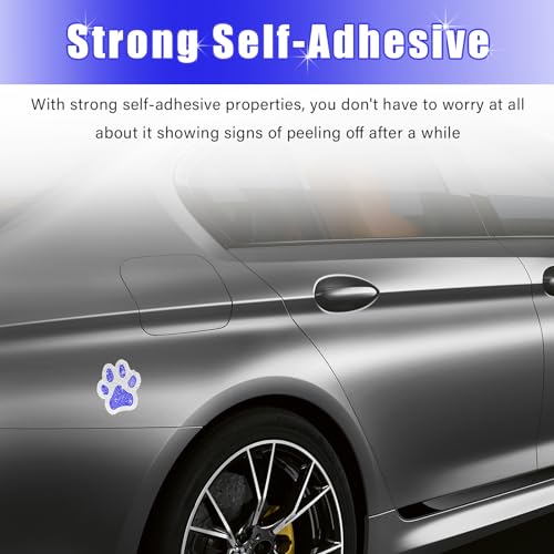 Image of Augeny 2PCS Crystal Car Decoration Stickers, Bling Rhinestone Dog Paw Print Sticker Decals, Waterproof Auto Dog Cat Footprint Decals, Universal Vehicle Decoration for Women Girls (Blue & White)