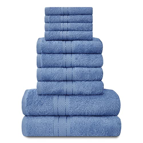 GC GAVENO CAVAILIA Towels Family Bale Set – 10 Piece 100% Egyptian Cotton, 4x Face 4x Hand 2x Bath Towel, Premium Quality Highly Water Absorbent Bathroom Accessories, Machine Washable, Blue, 544654