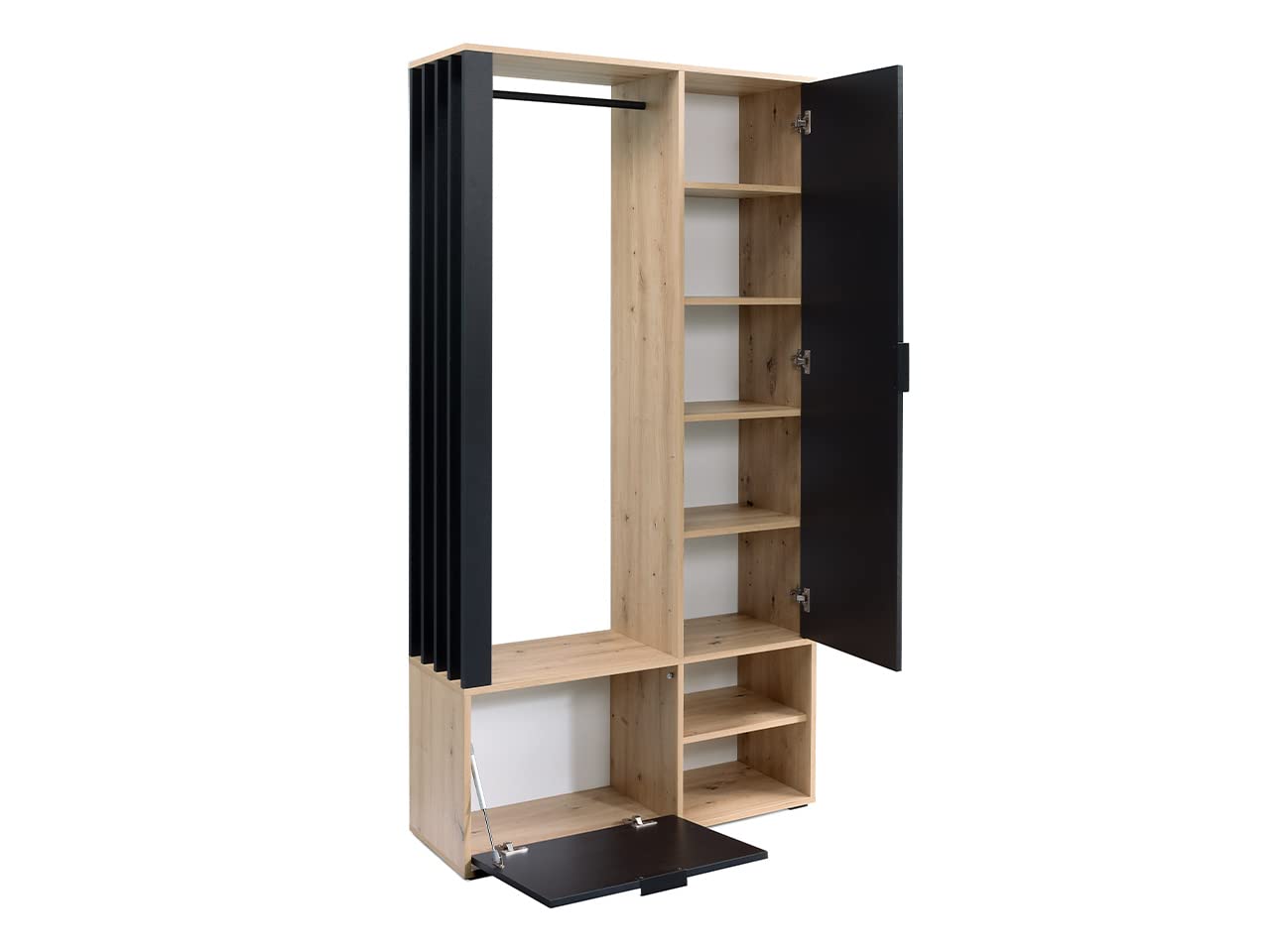 Mirjan24 Garderoben-Set Raldento mit Spiegel, Kleiderstange, Schuhschrank, Weiß/Weiß + Schwarz