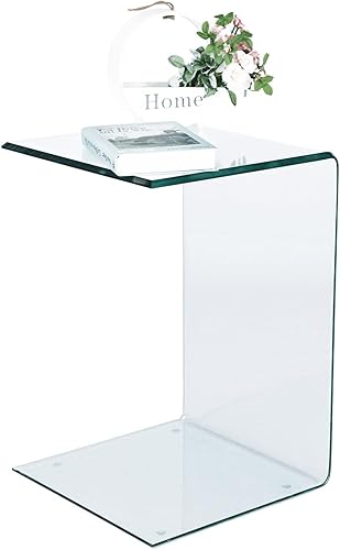 Miniatura 4 de Mesa auxiliar de cristal delgada mesa auxiliar para sofá mesa auxiliar en forma de C para sala de estar y espacios pequeños