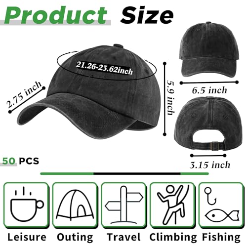 Image of Bonuci 24 /50 Pack Vintage Baseball Hat Bulk Washed Baseball Cap Adjustable Cotton Golf Hats for Men Women Sports