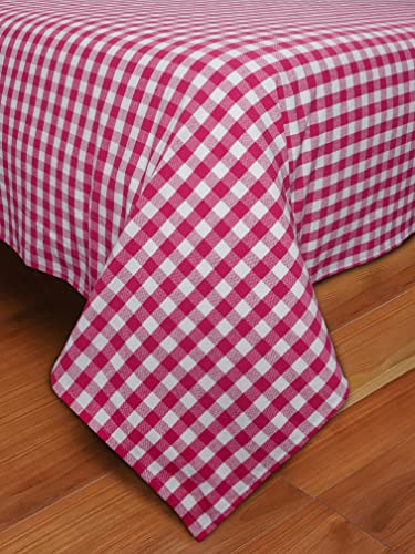 Image of AIRWILL, 200GSM Handloom Cotton Double Bedsheet with 2 Pillow Covers (Gingham Check Pink)