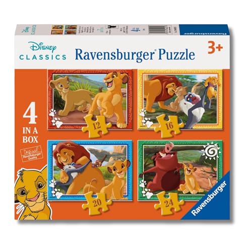 Ravensburger - Puzzle: El Rey León, Puzzles Infantiles 3 Años o Más, 4 puzzles de 12, 16, 20, 24 piezas, Rompecabezas, Regalos Niños 3 Años, 70x50cm