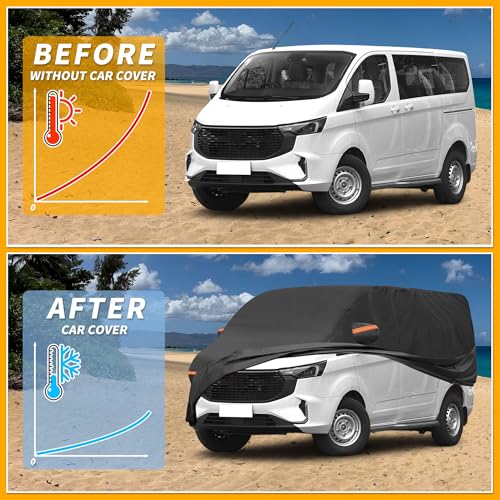 Image of Car Cover Waterproof All Weather Sun Rain Protection Full Exterior Cover for Ford Transit Black with Left Side Zippers