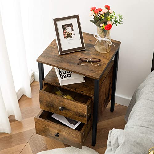 HOOBRO Bedside Table with 2 Drawers, Industrial Sofa Side End Table, Nightstand, End Table with Storage Shelves, for Living Room, Bedroom, Accent Furniture, Easy Assembly, Rustic Brown EBF43BZ01G2 - Image 6