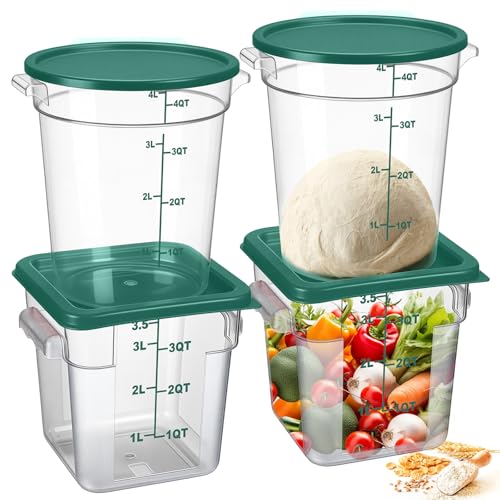 4 Pcs Food Storage Container with Lids Set 4 Qt Square and Round ...