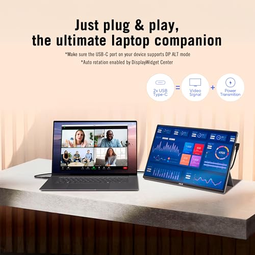 Image of ASUS ZenScreen OLED 16 inch 16:10 USB-C Portable Monitor (MQ16FC) - WUXGA (1920 x 1200), Power Pass Through, Auto Rotate, Tripod, Mini-HDMI, 95% DCI-P3, Flicker Free, Low Blue Light, 3 yr Warranty