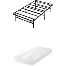Zinus SmartBase Bed Frame, Black, 7.9 inches 20 cm, Basic Pocket Coil Mattress, White, Single, Soundproofing, Pipe, Storage Space, No Tools Required, Easy Assembly
