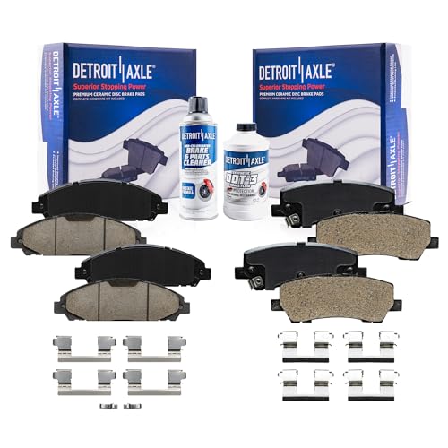 Image of Detroit Axle - Brake Pads for 2015-2018 Ford Mustang, Front and Rear Ceramic Brake Pads w /Hardware 2016 2017 Replacement