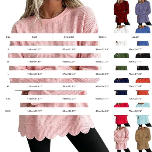 Womens Oversized Scalloped Sweatshirt Long Sleeve Waffle Knit Tops - image 5