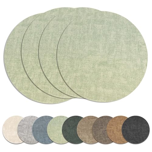 Comparison: Best Material For Placemats 6 13" Round Placemats Set of 4, Reversible Faux Leather Heat Resistant Table Mats, Waterproof Oilproof Wipeable Table Protective Placemats for Vinyl, Washable for Indoor & Outdoor Use (4, Light Green)
