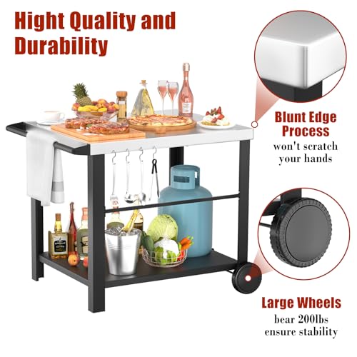 Image of Grill Table Stand with Wheels, 24.4 inch x 38.3 inch x 30.9 inch