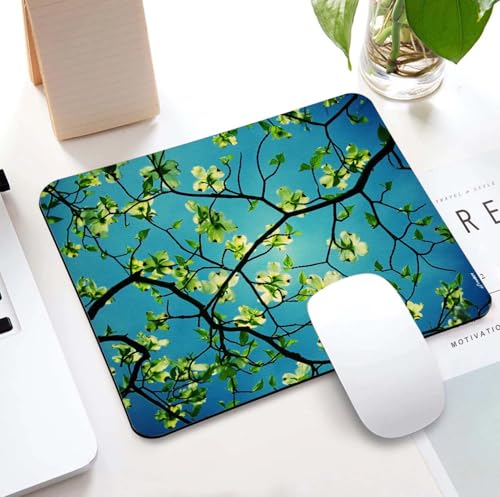 Image of Mouse Pad Dogwood Blooms, Premium-Textured Custom Mouse Mat Design, Washable Mousepad Non-Slip Rubber Base Computer Mouse Pads for Wireless Mouse