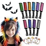 New Magicat Hair Chalk Comb Set: 10 Non-Toxic, Washable Colors+5 Hair Ties – Halloween Party Favors, Perfect for Cosplay, Halloween Hair Accessories, Makeup Chalk, Hair Chalk for Girls and Women