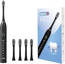 Dento-B Adult X-2 Sonic Electric Toothbrush With 4 Brush Heads 6 Brushing Modes 42000 Vibrations Per Minute 2 Hours Charging Lasts Upto 60 Days Dupont Brush Head 1 Year Warranty (Black)