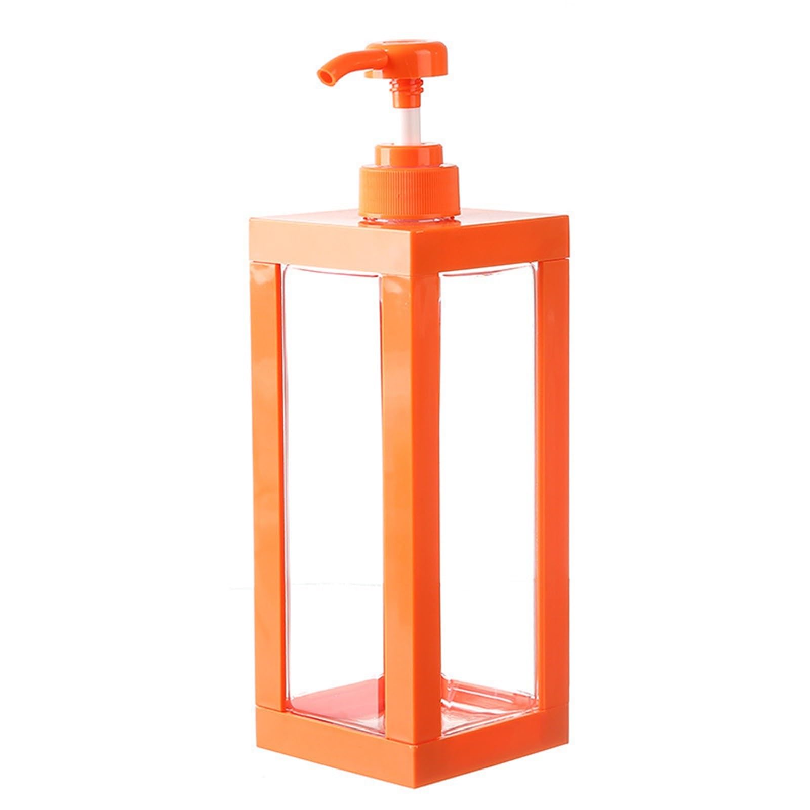 Quavva Push Dispenser Pump Bottle 500ml 750ml 1000ml Clear Plastic Square Refillable Container for Shampoo Body Wash Hand Soap(1000ml-Orange)