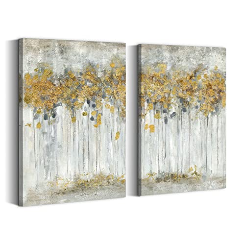 summer melody Bedroom Abstract Canvas Wall Art: 2 Pieces Gold