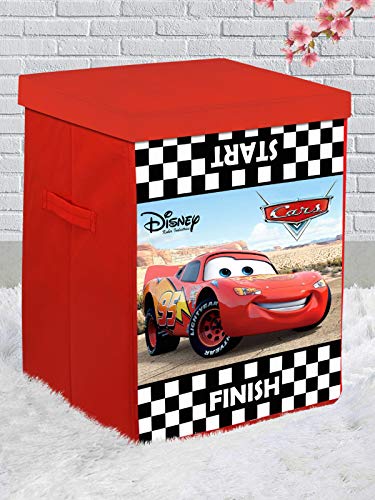 Image of Kuber Industries Disney Cars Print Non Woven Fabric Foldable Laundry Organiser with Lid & Handles (Black)