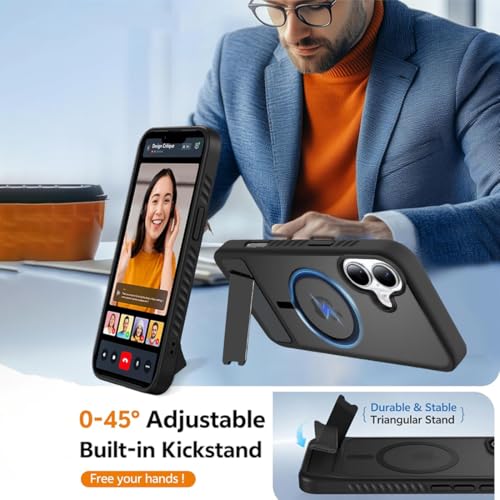 Image of KARWAN Matte Back Case Cover Compatible with iPhone 17 with Magnetic Stand Shockproof Cover with Camera Protection, Scratch Resistant, MagEaze Wireless Charging Support,N52 Magnetic Ring,Black