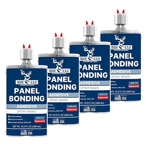 Image of 4 Pack Buck Panel Bonding Adhesive, Two-Part Epoxy, 400 ml /13.5 fl oz Cartridge, 08115 Replacement, Heavy Duty Metal Glue for Automotive Use, Bonds w /Steel, Aluminum, Plastic, OEM Recommended, Black