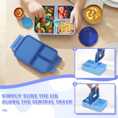 Image of WyfKyd Snack Box Container Set with Soup Thermo Kids Adults Bento Lunch Box | Snack Box Container Set with 10.5oz Soup Thermo and Bag for Kids Adults Bento Lunch Box for Office School Travel Outdoor Blue