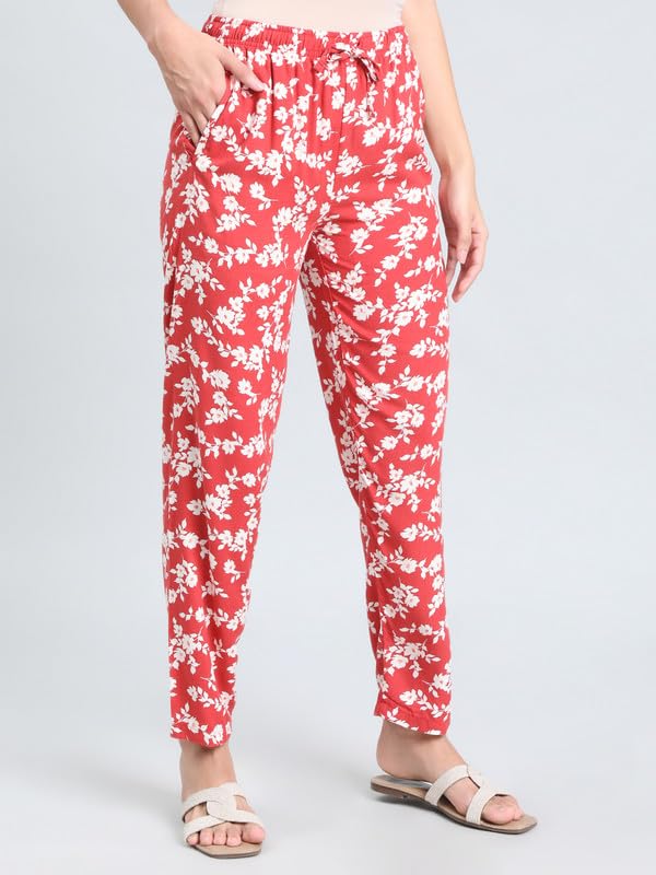 Image of GO COLORS Women Printed Woven Viscose Mid Rise Lounge Pants