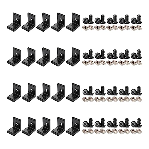 Image of 20Pcs 2020 Aluminum Extrusion T Slot Corner Bracket 20 Series Extruded Hardware L Connector with M5 Nuts Bolts for 20 /20 20mm T V Slot Black Aluminum Profile Rail Accessories