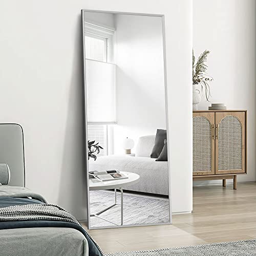 Image of NeuType 47 inchx22 inch Full Length Mirror Aluminum Alloy Frame Dressing Mirror for Bathroom /Bedroom /Living Room /Dining Room /Entry, Wall Mounted or Leaning Against Wall, Silver (No Stand)