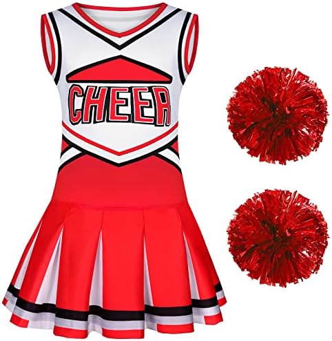 Doxrmuru Girls Cheerleader Costume Cheerleading Outfit for Halloween Party Birthday Gift (Red, 9-10 Years)