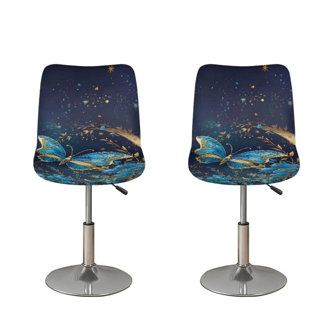 FUIALDOLG Bar Stool Seat Covers,Butterfly 2 Pieces Washable Bar Stool Covers, Soft Durable Chair Seat Slipcover for Dining Room
