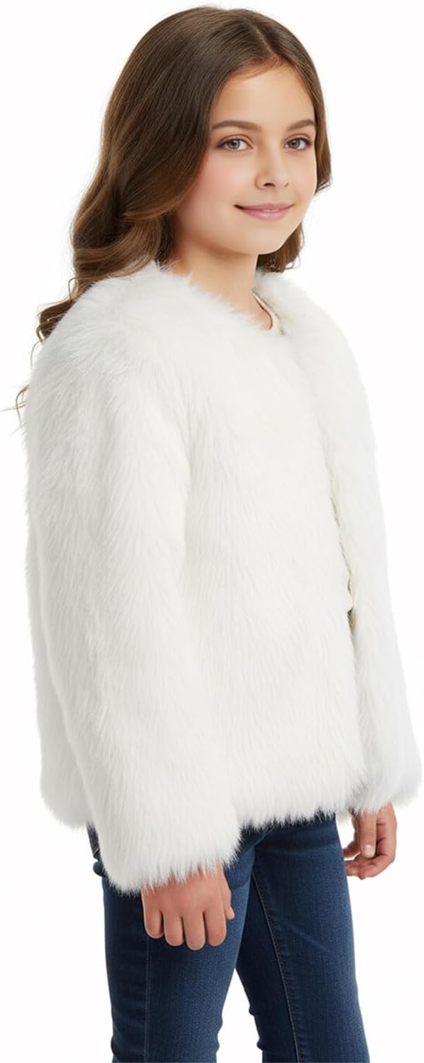 Girls Faux Fur Fluffy Coat for 4-10 Years Winter Jacket Soft Lining Warm Outerwear - Image 4