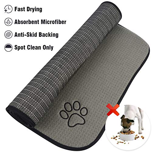 Sinland Microfiber Extra-Large Pet Food Mat Dog Feeding Mat Pet Bowl Mat with Anti-Skid Backing 21Inch x 32Inch Grey - Image 6