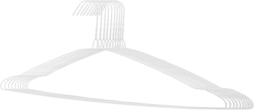 FixtureDisplays Percha de tela de alambre de metal, colgador de abrigo recubierto de vinilo blanco, colgador seco de goteo 10 unidades 16X8 100701