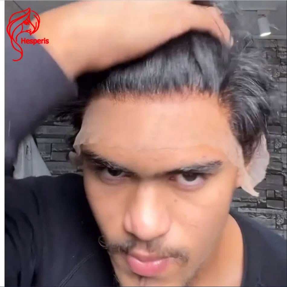 Hesperis Pre Plucked Men's Wig with Sideburns Shaved Lace Front Human Hair Wigs Short Pixie Cut Wig with Side Layered Bangs (150density)