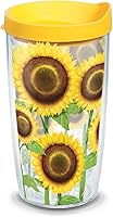 Vista 1 de Tervis Vaso de plástico con diseño de girasoles con envoltura y tapa amarilla, 16 onzas, transparente