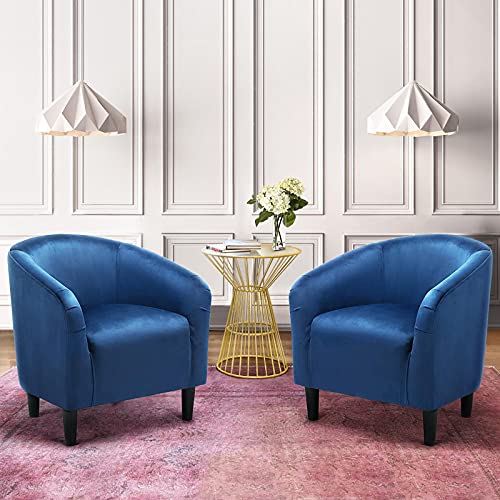 Image of Yaheetech Velvet Accent Chairs, Compact Furry Barrel Chairs with a Curved Silhouette for Small Spaces, Living Room, Bedroom, Pagoda Blue