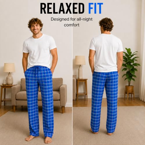 Image of Essential Elements Mens 3 Pack PJ Cotton Flannel Plaid Pajama Lounge Pants
