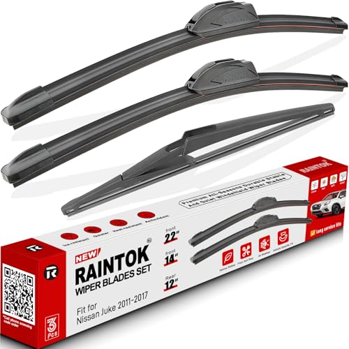RAINTOK Windshield Wiper Blades Replacement for Nissan Juke 2011 2012 2013 2014 2015 2016 2017 Original Factory Quality Front Rear Wipers Blade Set for My Car - 22