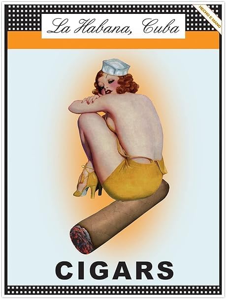 La Habana Sailor Girl - Impresión artística de cigarros cubanos  Póster promocional de estilo vintage  Una impresionante chica pinup sentada en lo