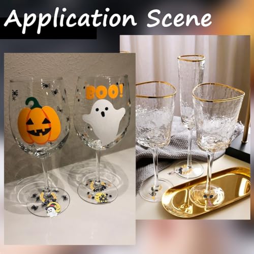 Marcadores de copas para Halloween de SUNNYCLUE con dijes de fantasmas y arañas para catas 5
