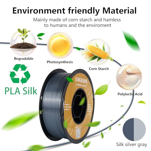 Image of Kingroon PLA Filament, Multicolor Silk PLA Filament, Dual Color 3D Printer Filament, 1.75 mm, Dimensional Accuracy + /- 0.03 mm, 1kg Spool(2.2lbs), Silver Grey