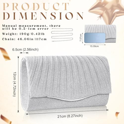 Image of Clutch Purses for Women Evening Bag Formal Dressy | Crossbody Bag with Metal Chain, Stylish Clutch, Pleated Style, Polyester, for Wedding, Prom, Cocktail Party