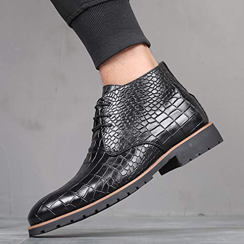 Santimon Mens Boots Casual Faux Alligator Patent Leather Oxfords Ankle Lace-up Dress Boots4