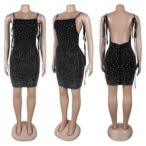 Image of PORRCEY Women's Sexy Elegant Rhinestone Mesh Party Club Night Mini Dress