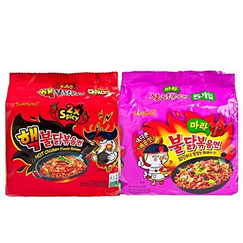 Fusion Select Samyang Spicy Chicken Ramen 2x Spicy & MALA Combo, Pack of 10