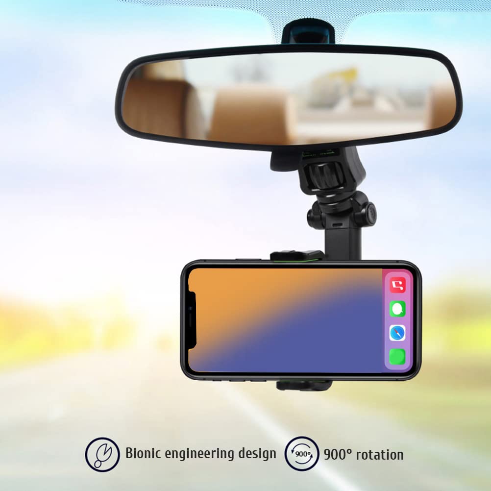 Mrisata Vehicle Rearview Mirror Mobile Phone Holder Mount Universal Smartphone Adjustable Telescopic Mobile Phone Bracket, Rear View Mirror Phone Holder, Rotatable and Retractable