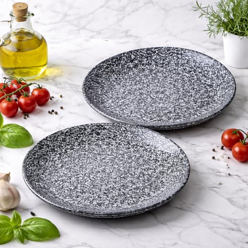 Image of Ceramic Plate Set,10 inches - Set of 6 Large Size Dinner Plate for Snacks, Appetizers etc. Handmade Stoneware Dinner Plate (Blue) (Black Marble)