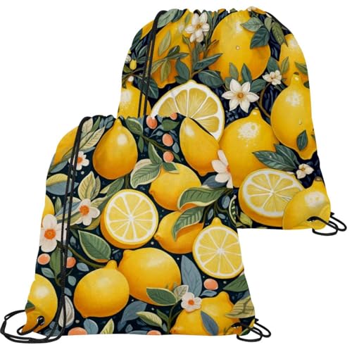 Sac à cordon motif fleurs de citron, lot de 2 sacs de sport pliables et étanches