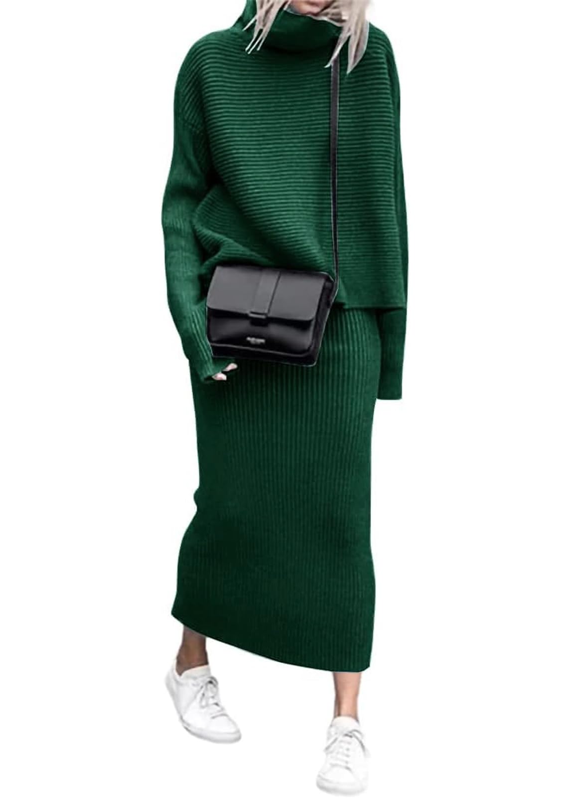 utcoco Womens Pullover Sweaters 2 Piece Outfits Long Sleeve Knit Pullover and Long Skirt Sweater Sets